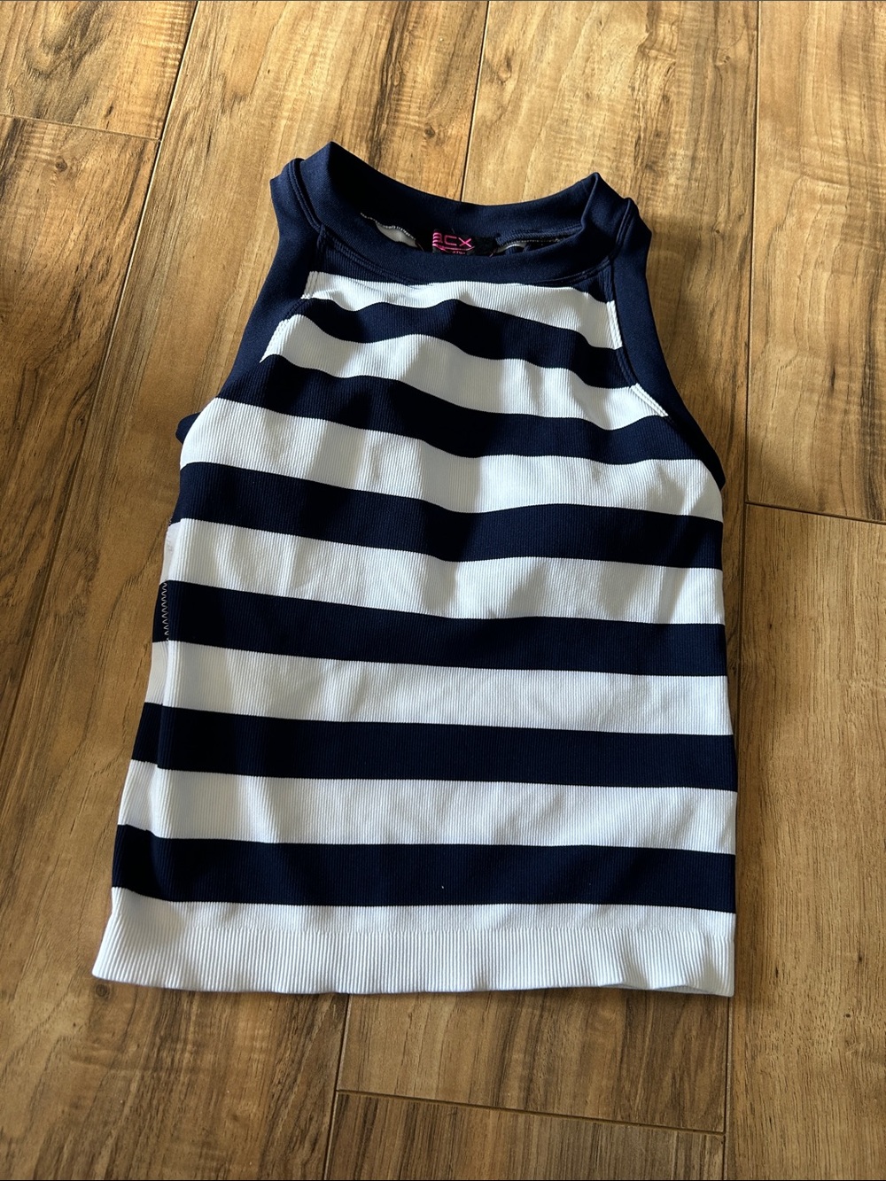 BCX Navy & White Striped Racerback Tank